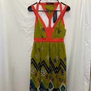 Ark & Co vibrant, bold, stunning a-line green and coral dress, size S NWT